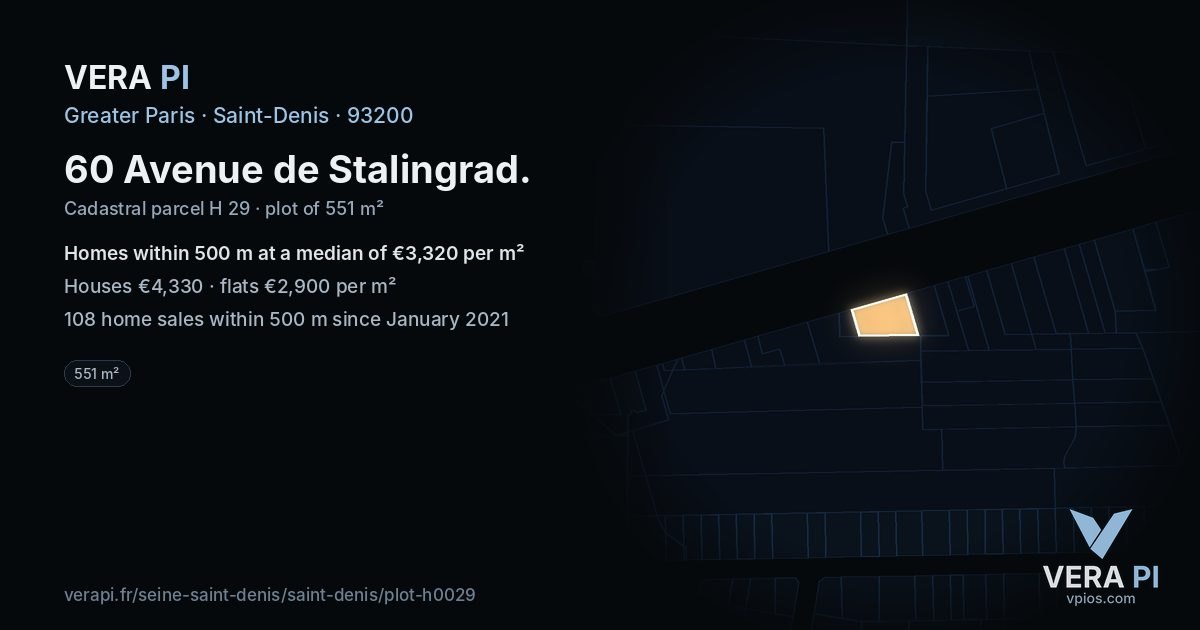 60 Avenue de Stalingrad, Saint-Denis at night – the plot lit, the parcels around coloured by the prices near them