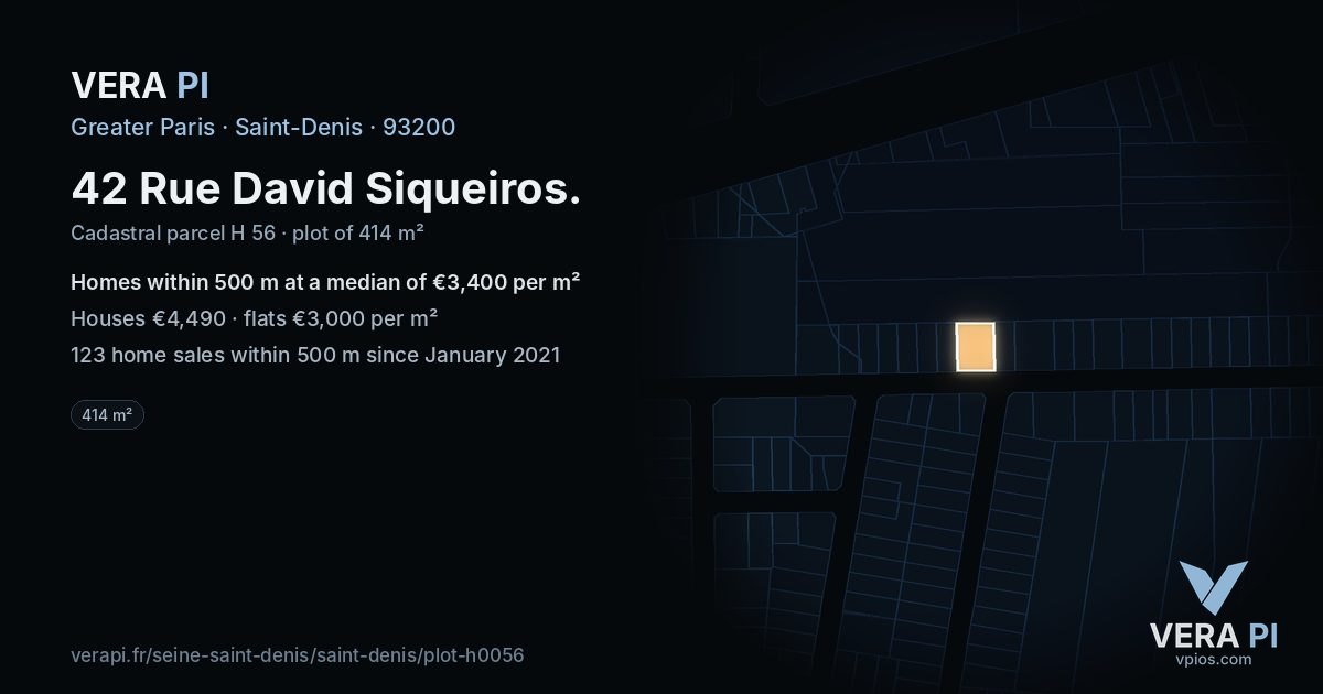 42 Rue David Siqueiros, Saint-Denis at night – the plot lit, the parcels around coloured by the prices near them