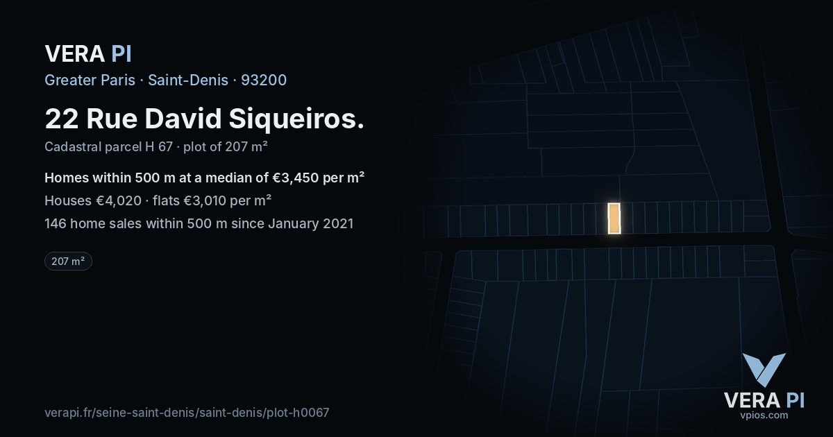 22 Rue David Siqueiros, Saint-Denis at night – the plot lit, the parcels around coloured by the prices near them