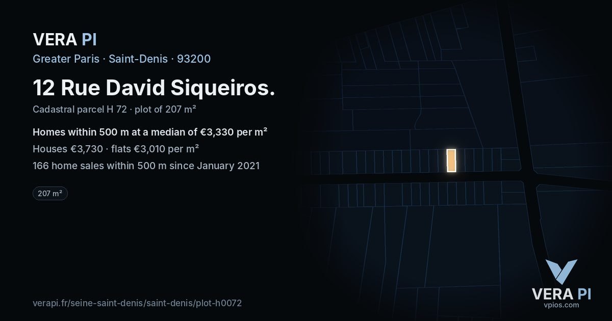 12 Rue David Siqueiros, Saint-Denis at night – the plot lit, the parcels around coloured by the prices near them
