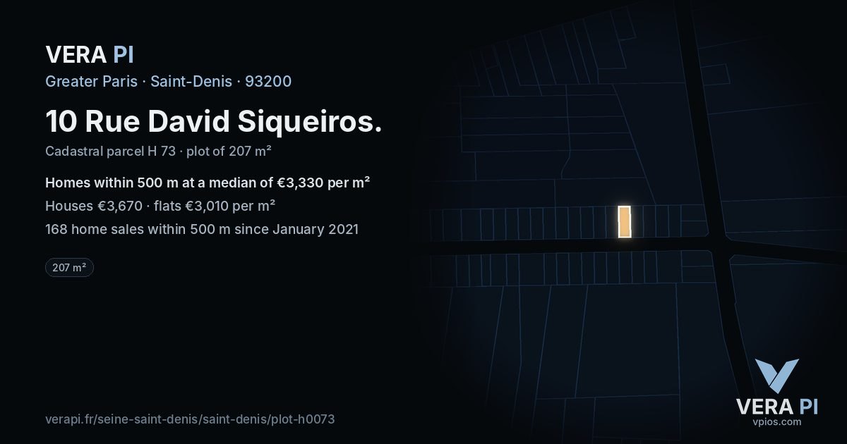 10 Rue David Siqueiros, Saint-Denis at night – the plot lit, the parcels around coloured by the prices near them
