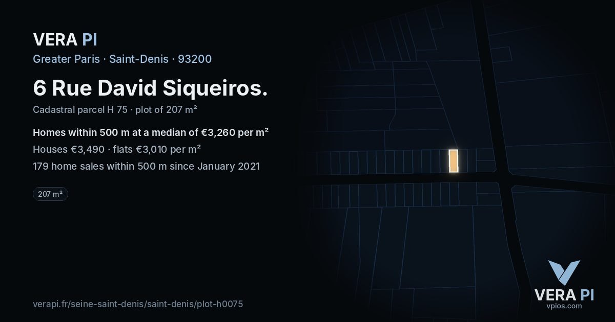 6 Rue David Siqueiros, Saint-Denis at night – the plot lit, the parcels around coloured by the prices near them