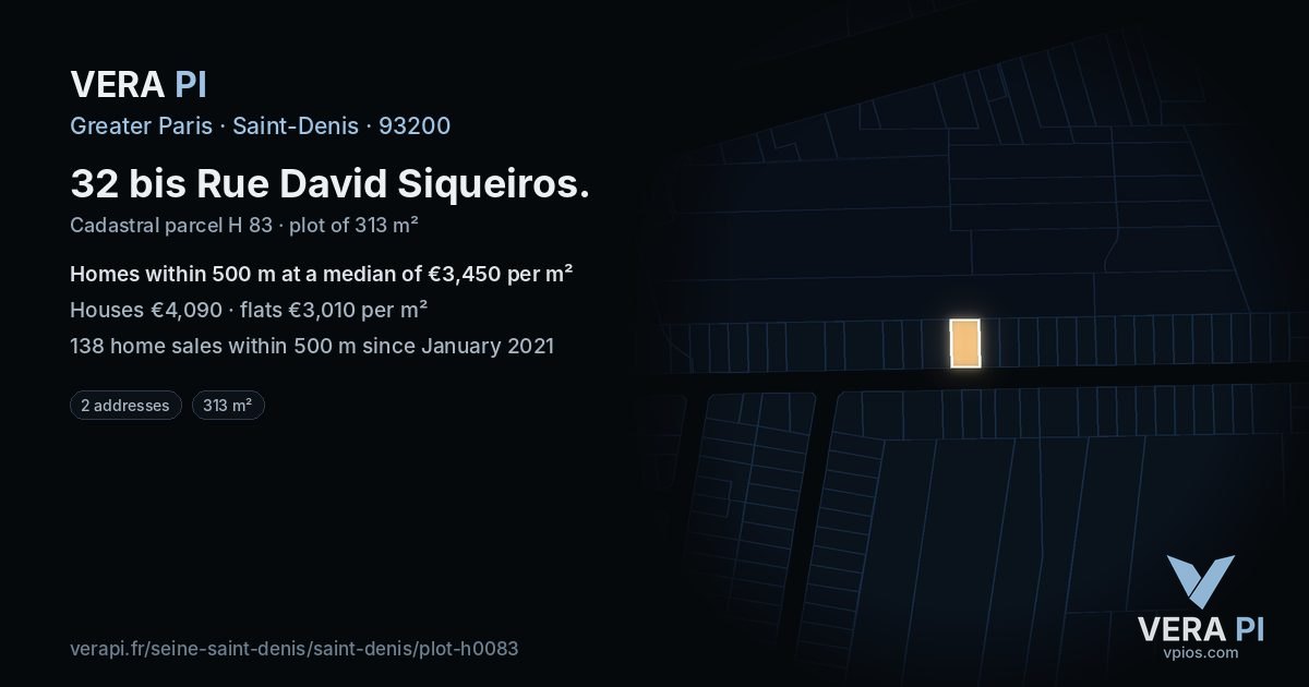 32 bis Rue David Siqueiros, Saint-Denis at night – the plot lit, the parcels around coloured by the prices near them