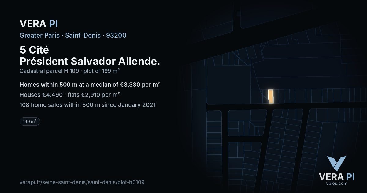 5 Cité Président Salvador Allende, Saint-Denis at night – the plot lit, the parcels around coloured by the prices near them