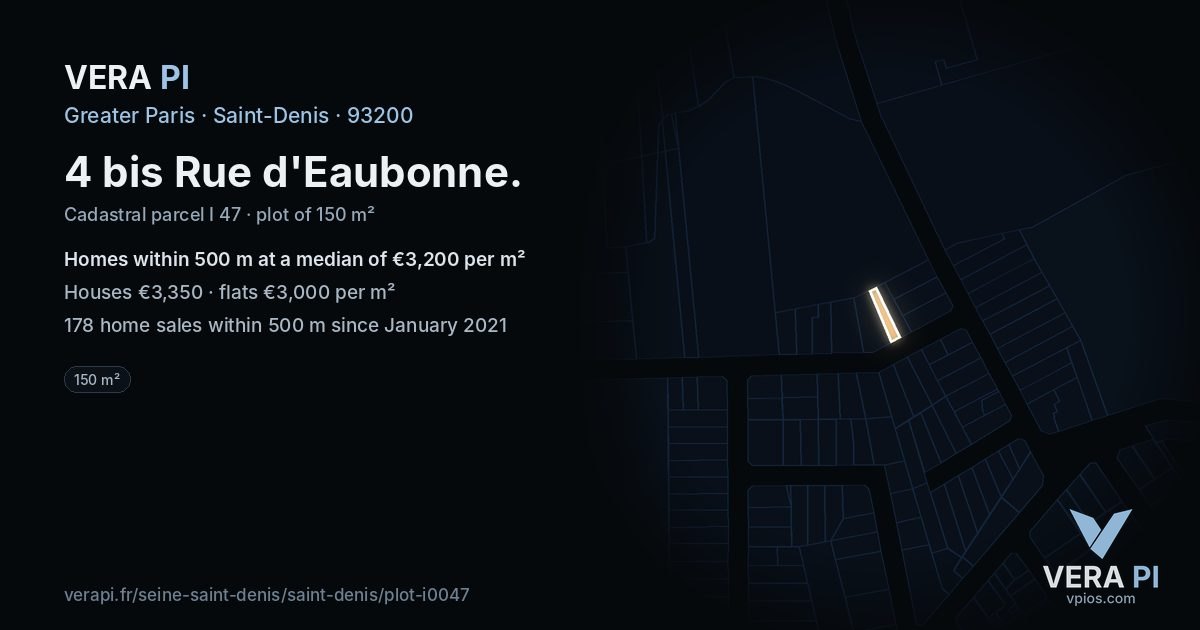 4 bis Rue d'Eaubonne, Saint-Denis at night – the plot lit, the parcels around coloured by the prices near them