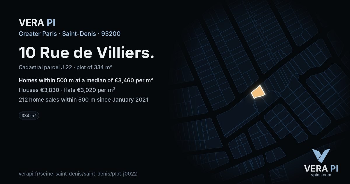 10 Rue de Villiers, Saint-Denis at night – the plot lit, the parcels around coloured by the prices near them