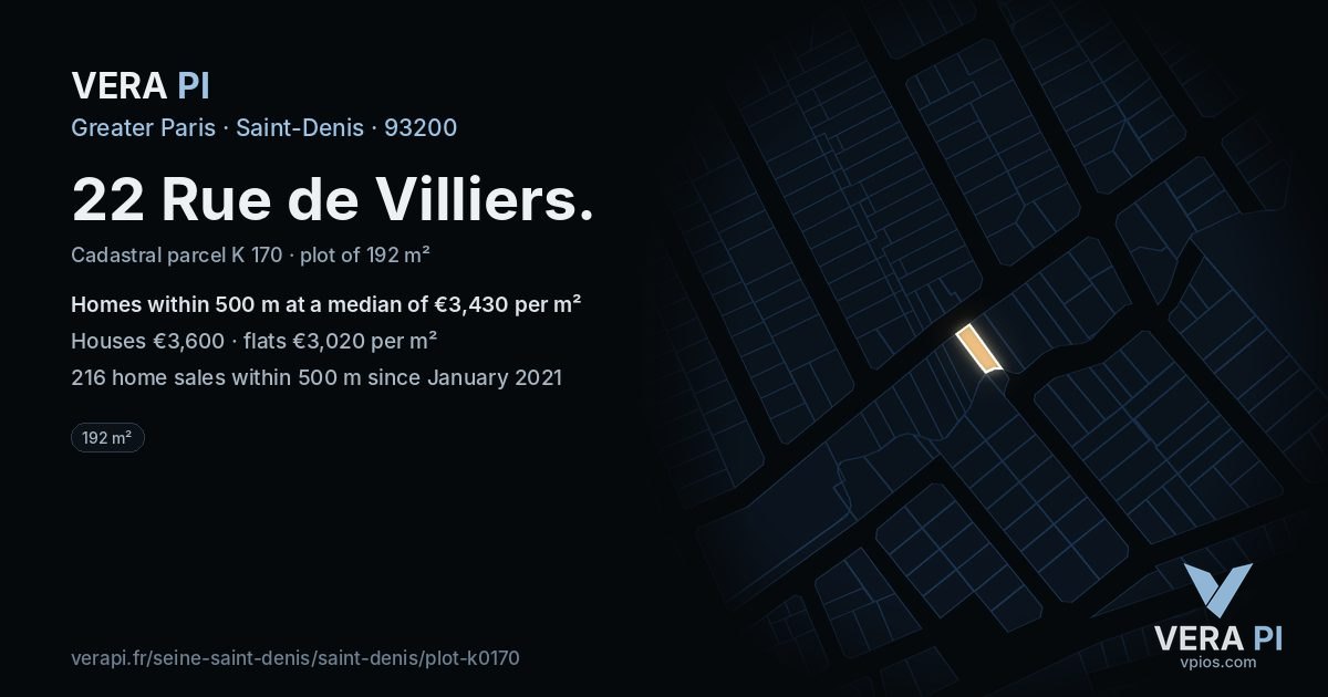 22 Rue de Villiers, Saint-Denis at night – the plot lit, the parcels around coloured by the prices near them