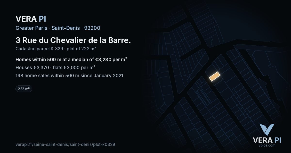 3 Rue du Chevalier de la Barre, Saint-Denis at night – the plot lit, the parcels around coloured by the prices near them