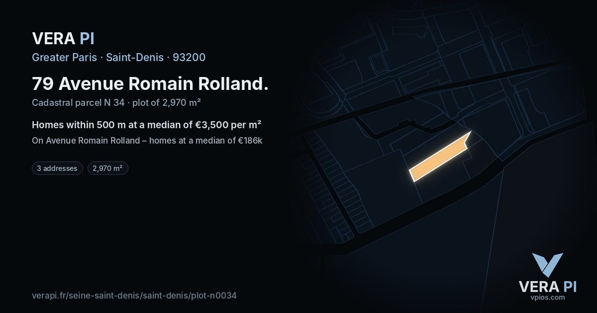 79 Avenue Romain Rolland, Saint-Denis at night – the plot lit, the parcels around coloured by the prices near them
