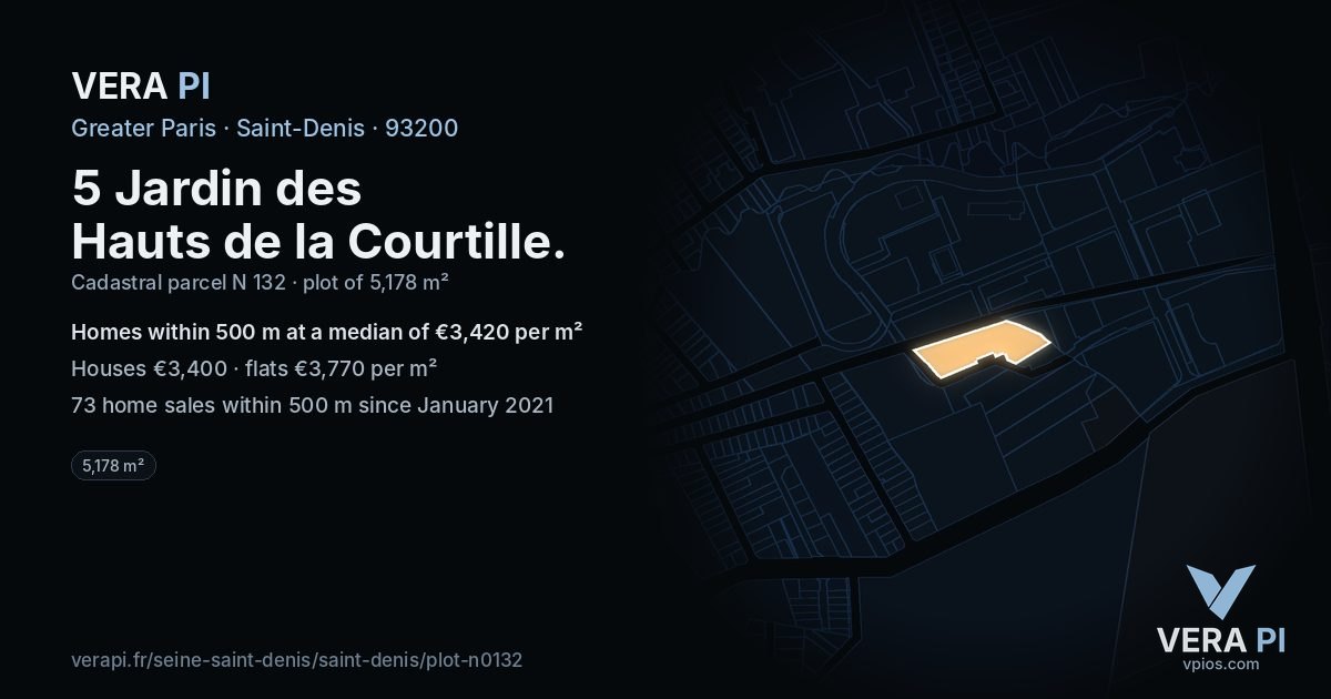 5 Jardin des Hauts de la Courtille, Saint-Denis at night – the plot lit, the parcels around coloured by the prices near them