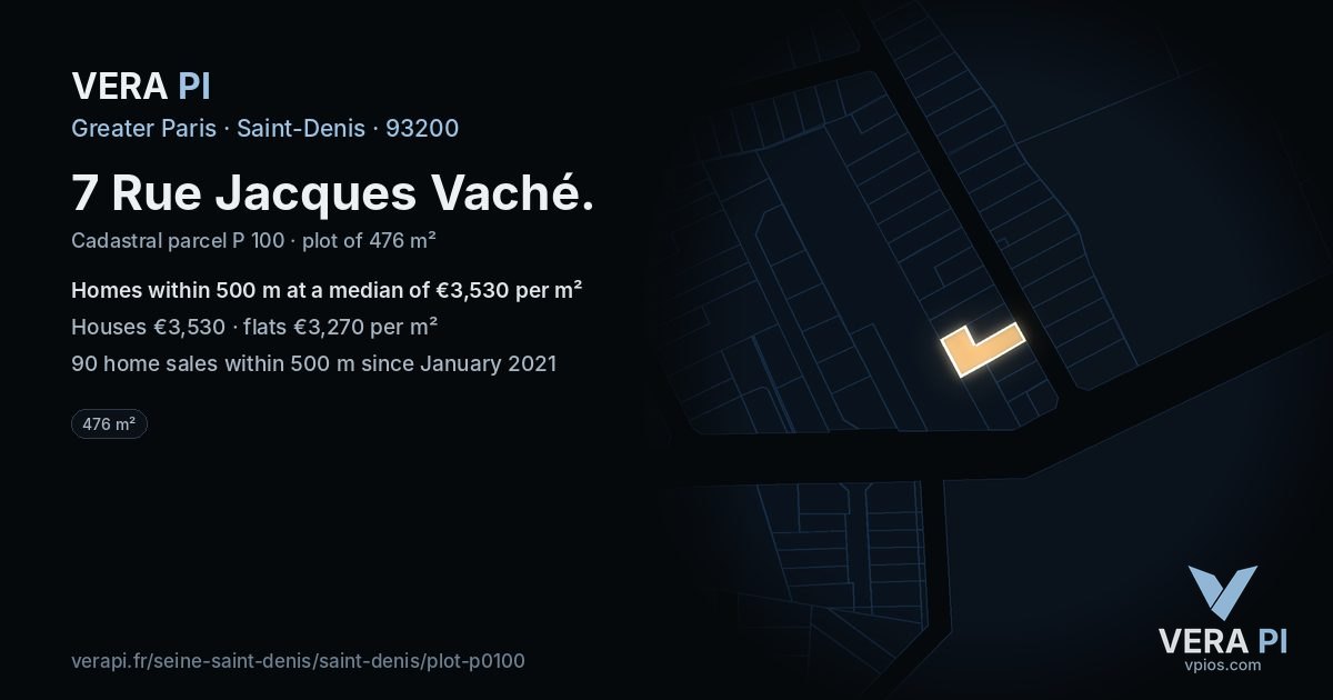 7 Rue Jacques Vaché, Saint-Denis at night – the plot lit, the parcels around coloured by the prices near them