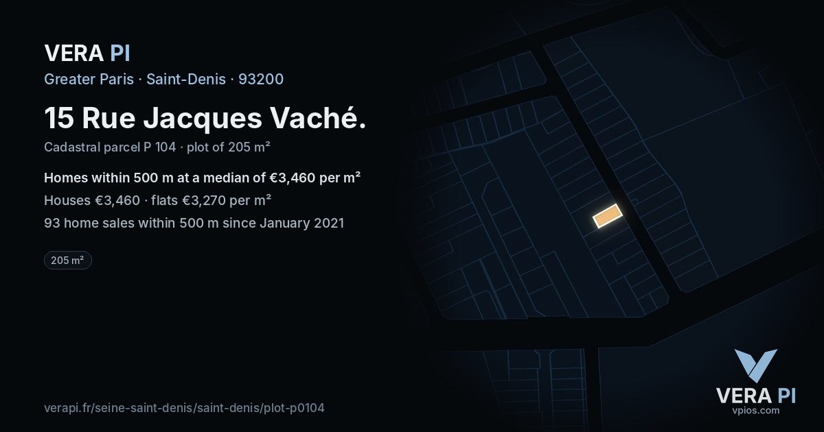 15 Rue Jacques Vaché, Saint-Denis at night – the plot lit, the parcels around coloured by the prices near them