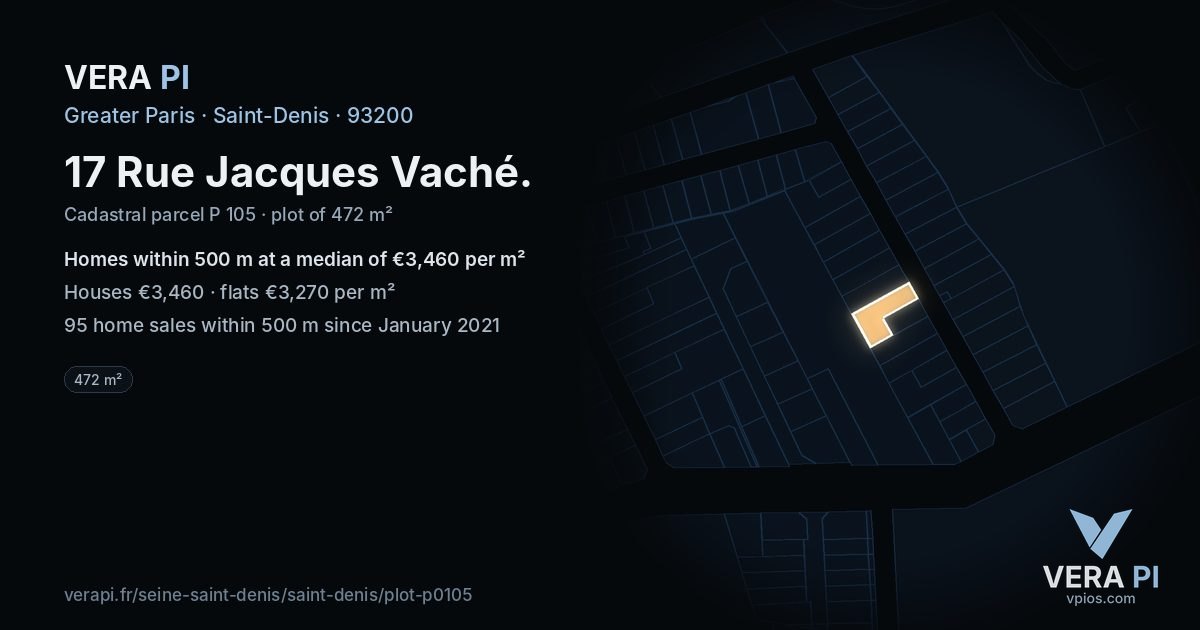 17 Rue Jacques Vaché, Saint-Denis at night – the plot lit, the parcels around coloured by the prices near them