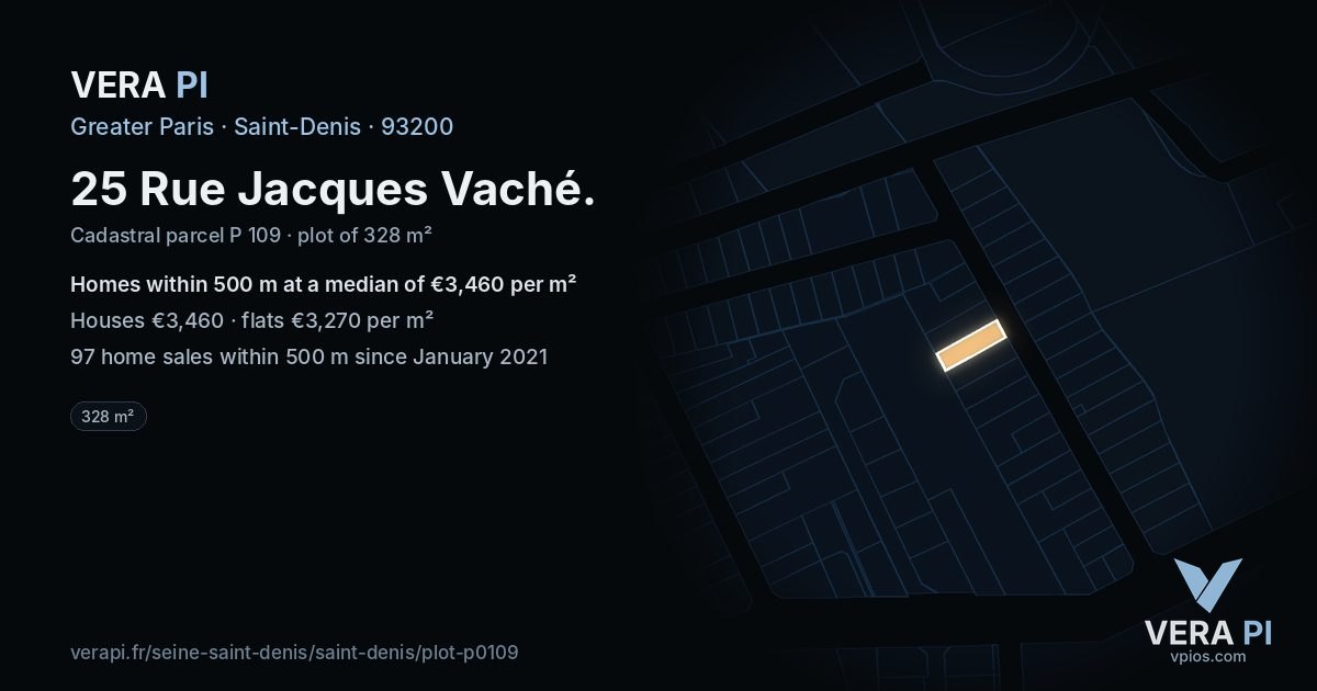 25 Rue Jacques Vaché, Saint-Denis at night – the plot lit, the parcels around coloured by the prices near them