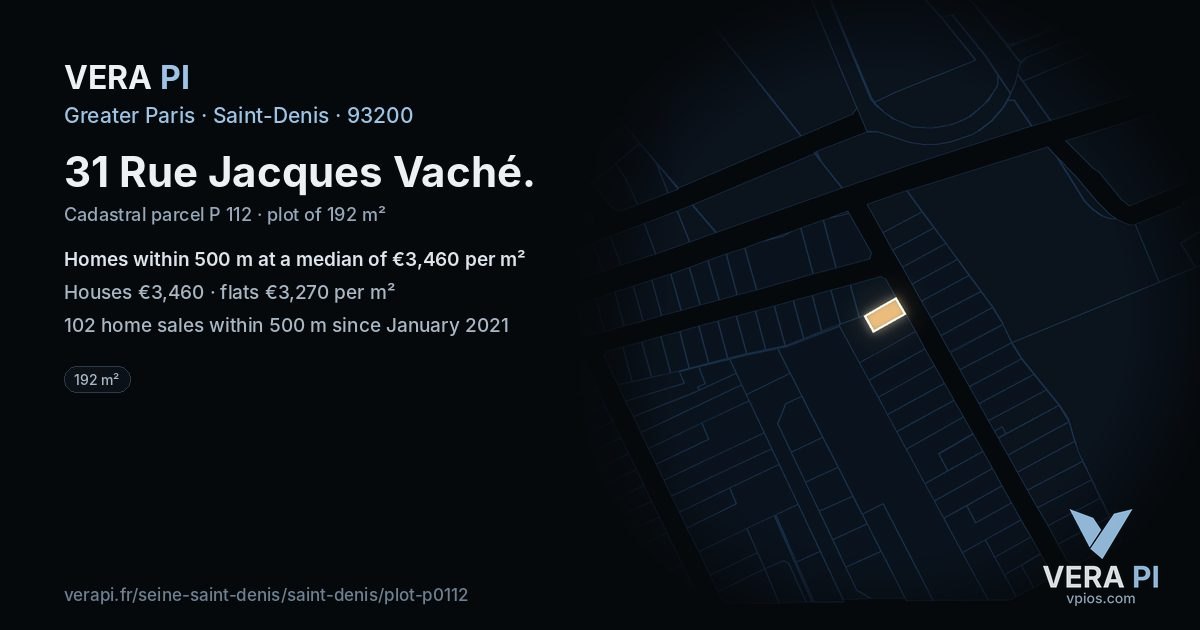 31 Rue Jacques Vaché, Saint-Denis at night – the plot lit, the parcels around coloured by the prices near them