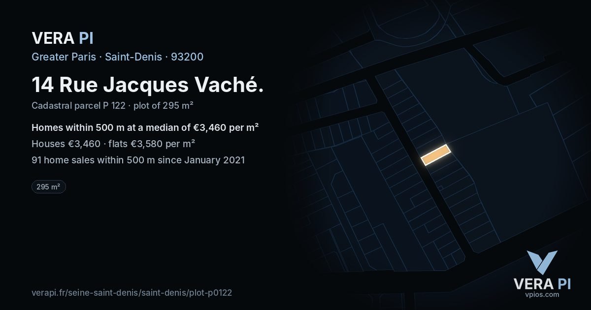 14 Rue Jacques Vaché, Saint-Denis at night – the plot lit, the parcels around coloured by the prices near them