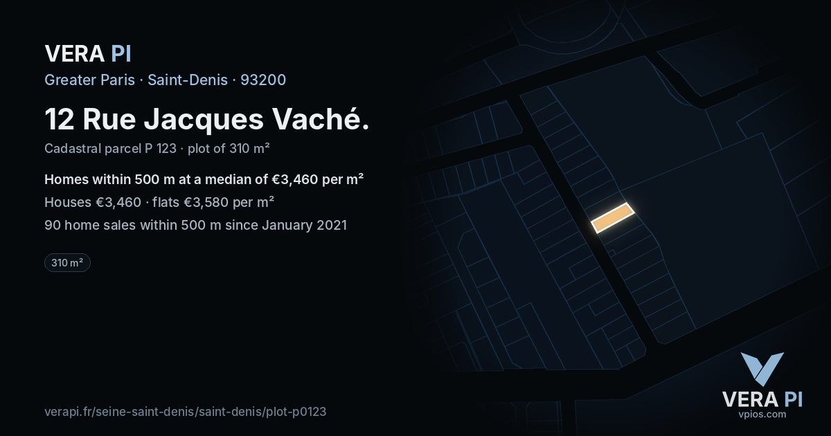 12 Rue Jacques Vaché, Saint-Denis at night – the plot lit, the parcels around coloured by the prices near them