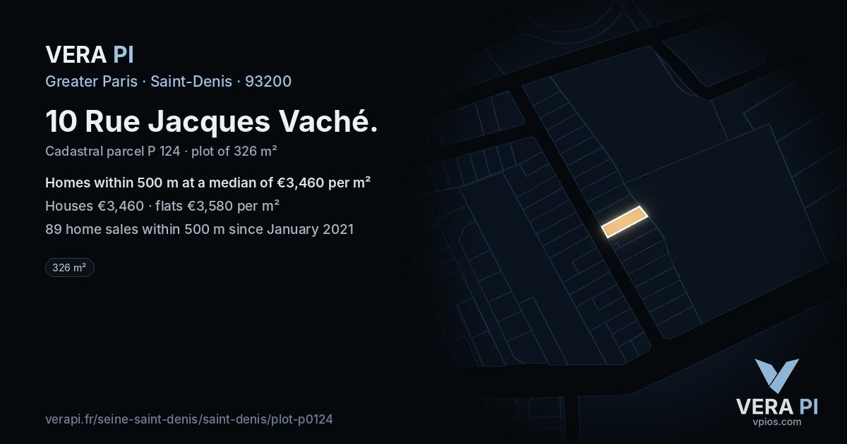 10 Rue Jacques Vaché, Saint-Denis at night – the plot lit, the parcels around coloured by the prices near them