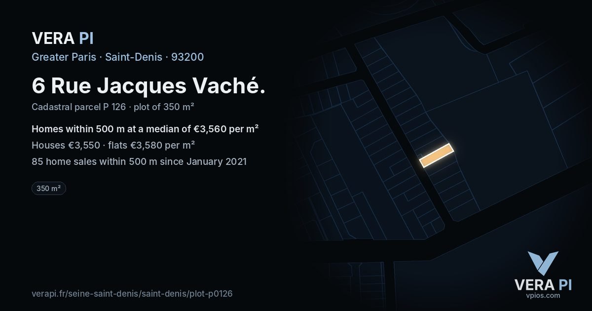 6 Rue Jacques Vaché, Saint-Denis at night – the plot lit, the parcels around coloured by the prices near them