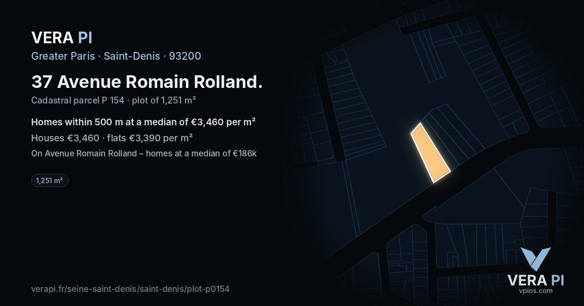 37 Avenue Romain Rolland, Saint-Denis at night – the plot lit, the parcels around coloured by the prices near them