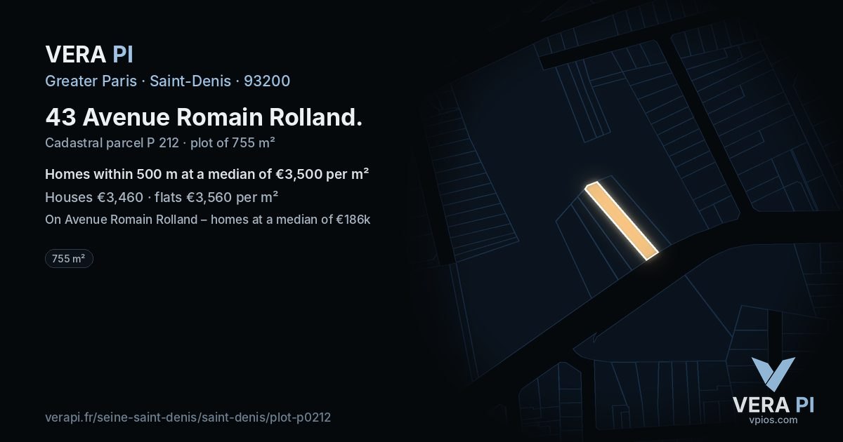 43 Avenue Romain Rolland, Saint-Denis at night – the plot lit, the parcels around coloured by the prices near them
