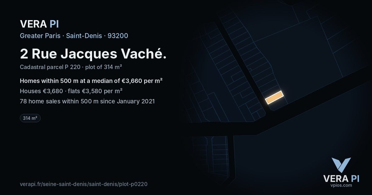 2 Rue Jacques Vaché, Saint-Denis at night – the plot lit, the parcels around coloured by the prices near them