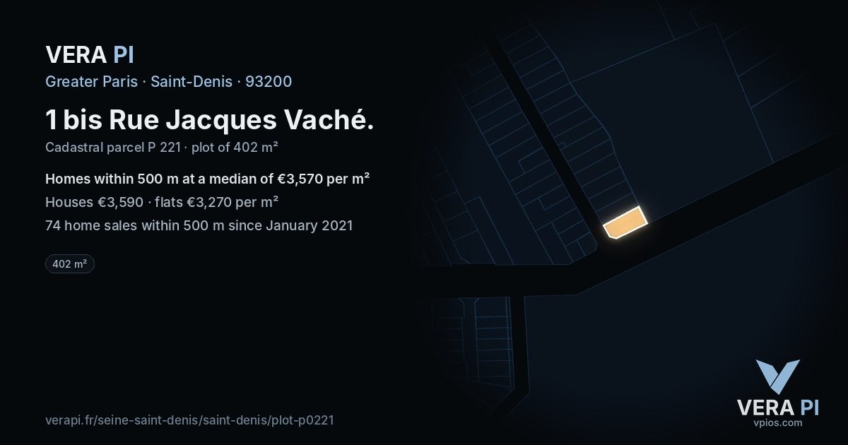 1 bis Rue Jacques Vaché, Saint-Denis at night – the plot lit, the parcels around coloured by the prices near them