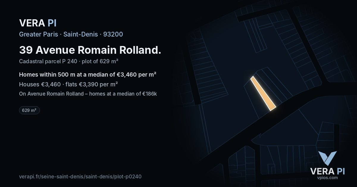 39 Avenue Romain Rolland, Saint-Denis at night – the plot lit, the parcels around coloured by the prices near them