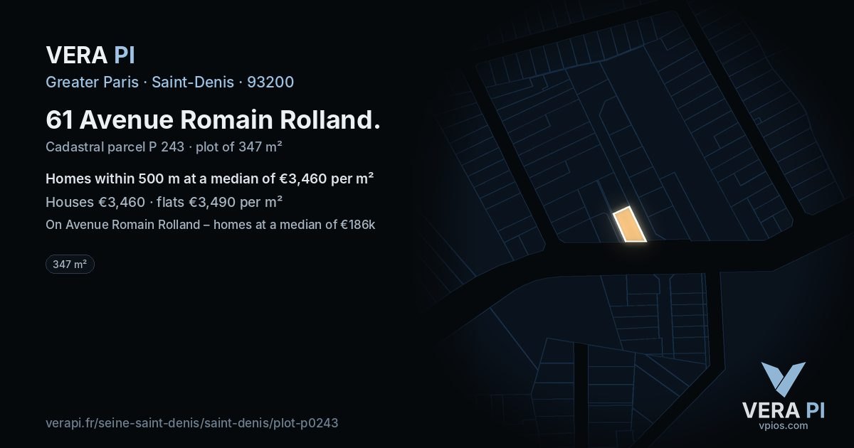 61 Avenue Romain Rolland, Saint-Denis at night – the plot lit, the parcels around coloured by the prices near them