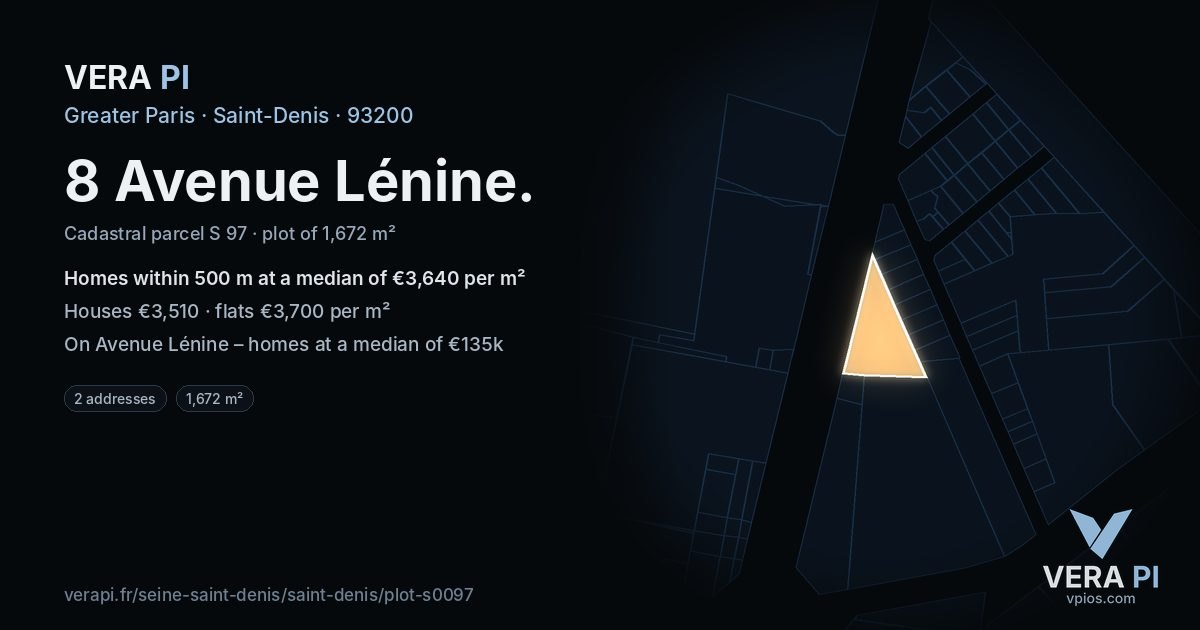 8 Avenue Lénine, Saint-Denis at night – the plot lit, the parcels around coloured by the prices near them