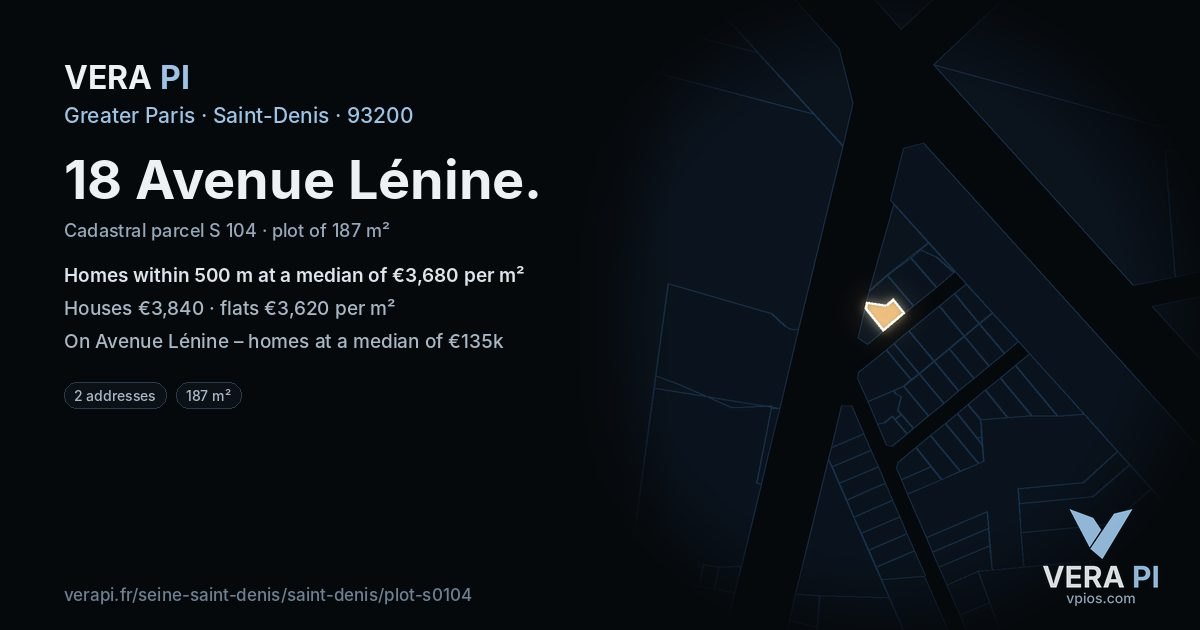 18 Avenue Lénine, Saint-Denis at night – the plot lit, the parcels around coloured by the prices near them