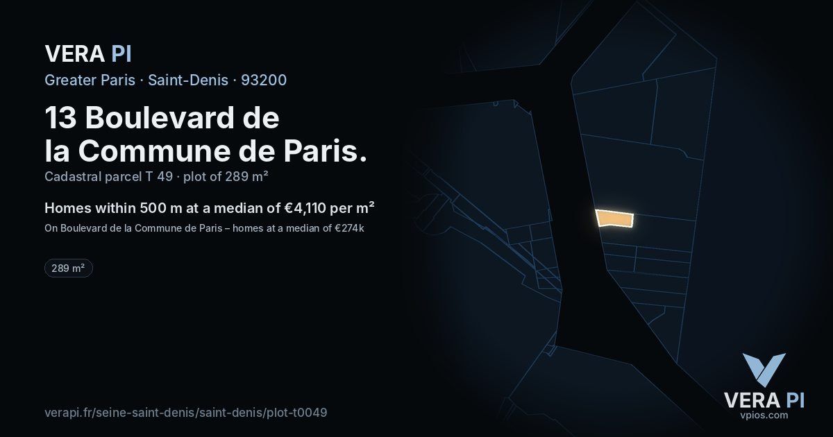 13 Boulevard de la Commune de Paris, Saint-Denis at night – the plot lit, the parcels around coloured by the prices near them