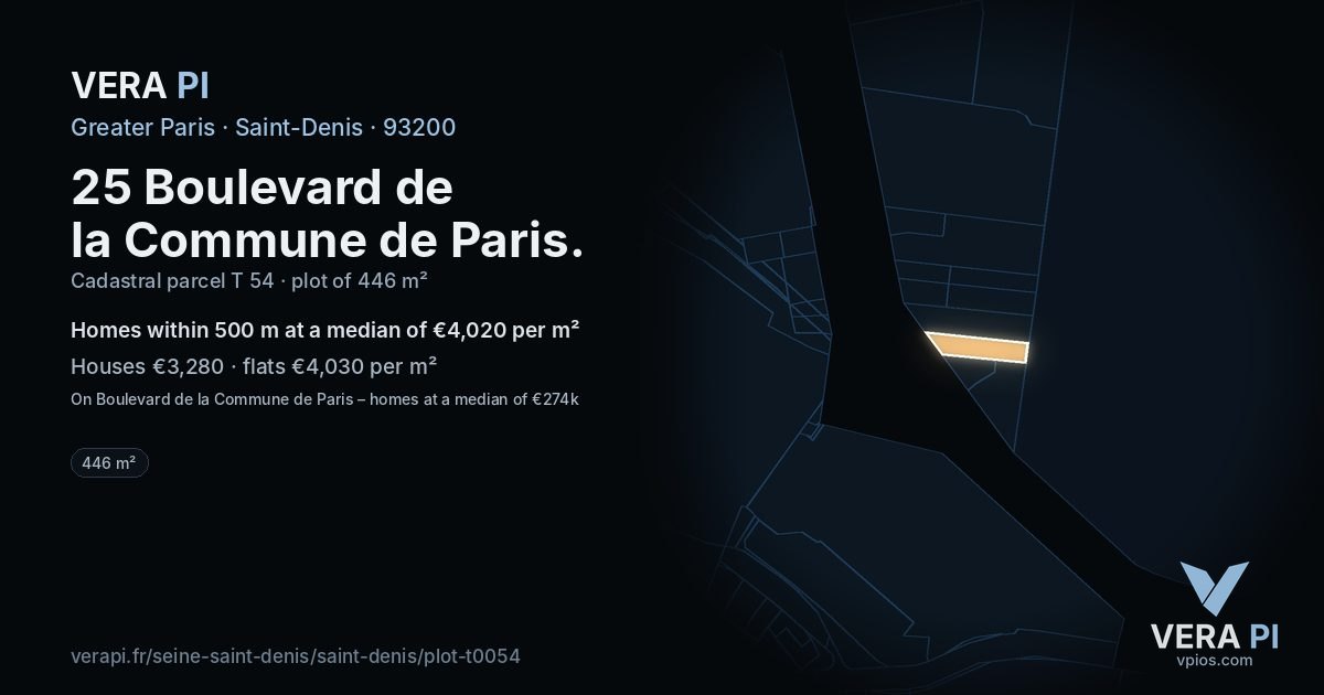 25 Boulevard de la Commune de Paris, Saint-Denis at night – the plot lit, the parcels around coloured by the prices near them