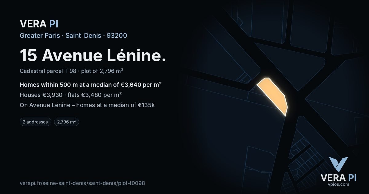 15 Avenue Lénine, Saint-Denis at night – the plot lit, the parcels around coloured by the prices near them