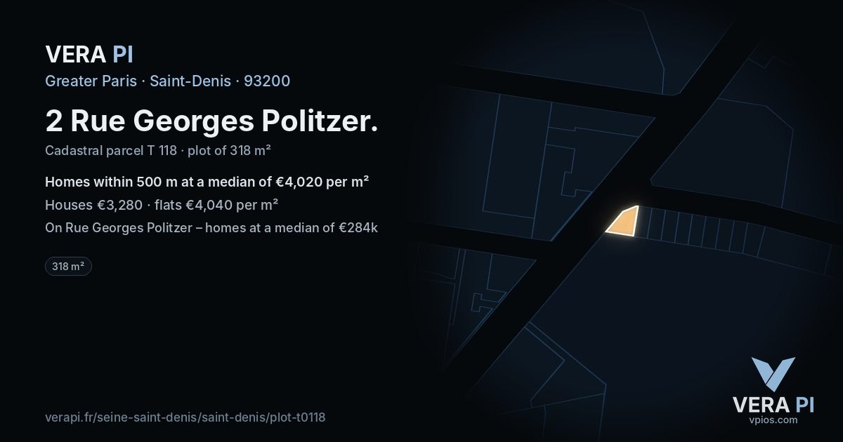2 Rue Georges Politzer, Saint-Denis at night – the plot lit, the parcels around coloured by the prices near them