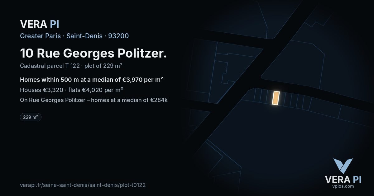 10 Rue Georges Politzer, Saint-Denis at night – the plot lit, the parcels around coloured by the prices near them