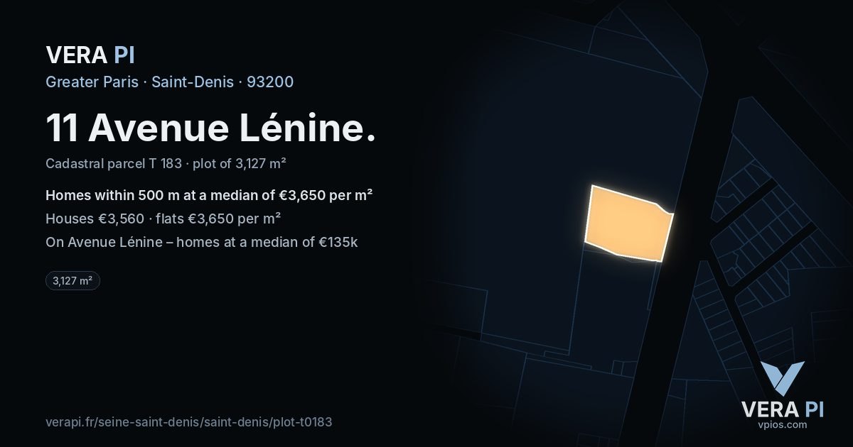 11 Avenue Lénine, Saint-Denis at night – the plot lit, the parcels around coloured by the prices near them