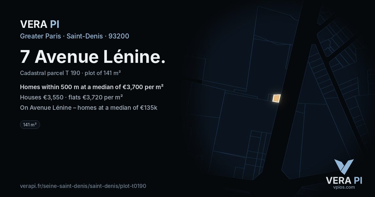 7 Avenue Lénine, Saint-Denis at night – the plot lit, the parcels around coloured by the prices near them