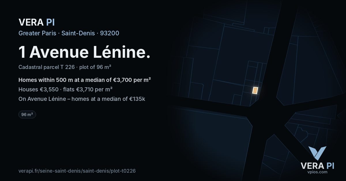 1 Avenue Lénine, Saint-Denis at night – the plot lit, the parcels around coloured by the prices near them