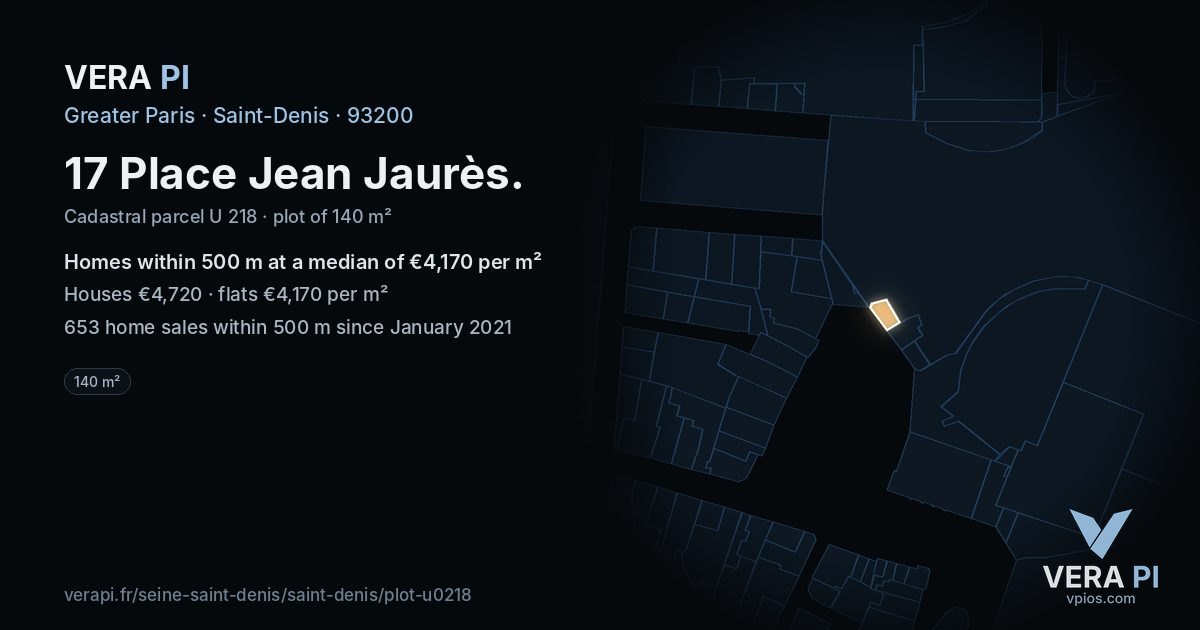 17 Place Jean Jaurès, Saint-Denis at night – the plot lit, the parcels around coloured by the prices near them