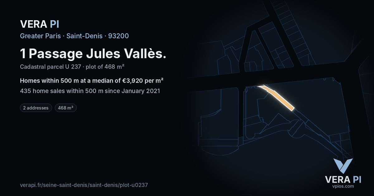 1 Passage Jules Vallès, Saint-Denis at night – the plot lit, the parcels around coloured by the prices near them