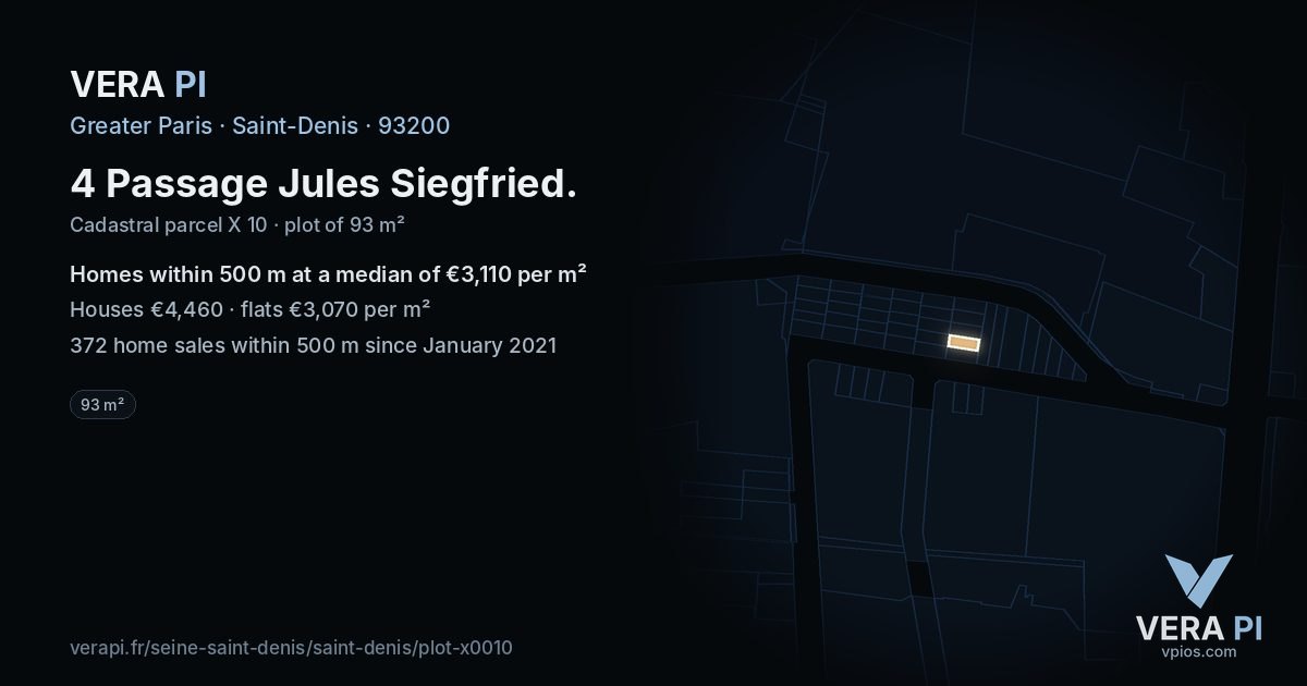 4 Passage Jules Siegfried, Saint-Denis at night – the plot lit, the parcels around coloured by the prices near them