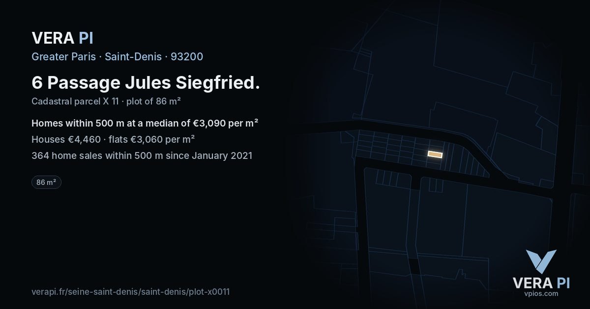 6 Passage Jules Siegfried, Saint-Denis at night – the plot lit, the parcels around coloured by the prices near them
