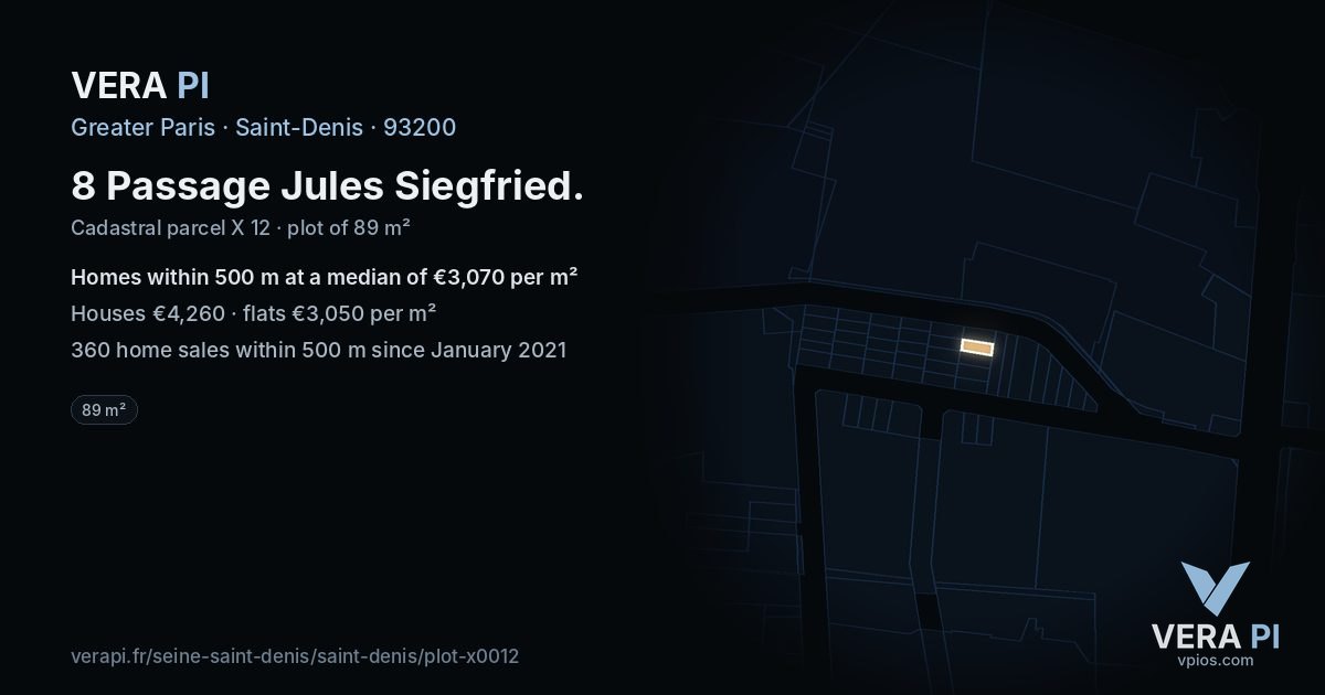 8 Passage Jules Siegfried, Saint-Denis at night – the plot lit, the parcels around coloured by the prices near them