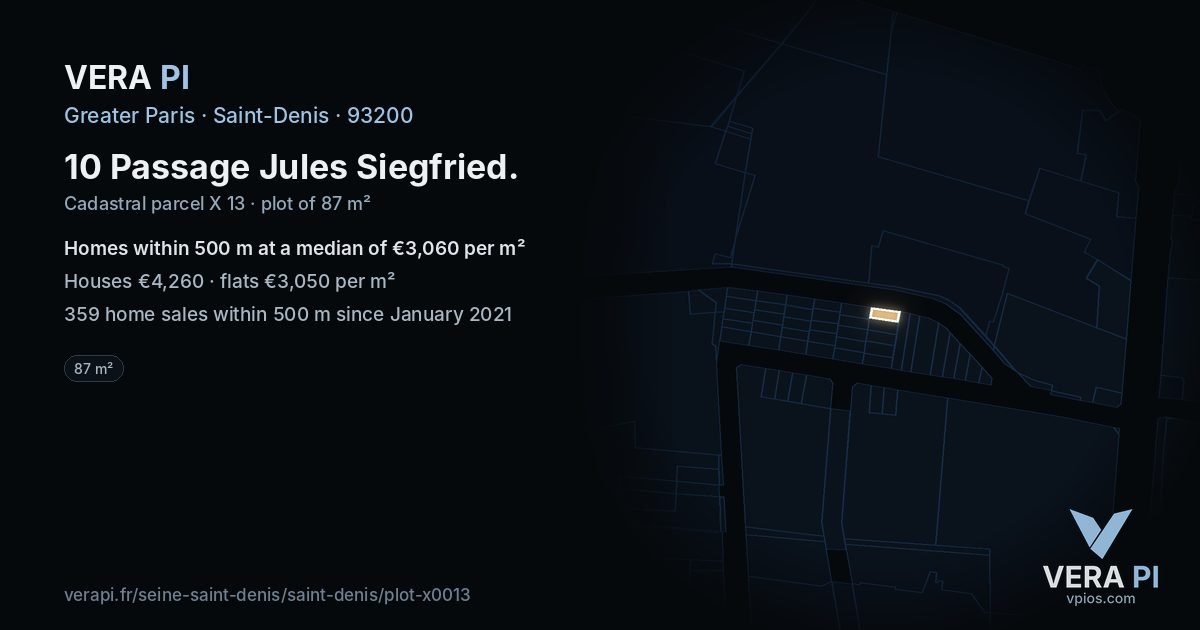 10 Passage Jules Siegfried, Saint-Denis at night – the plot lit, the parcels around coloured by the prices near them