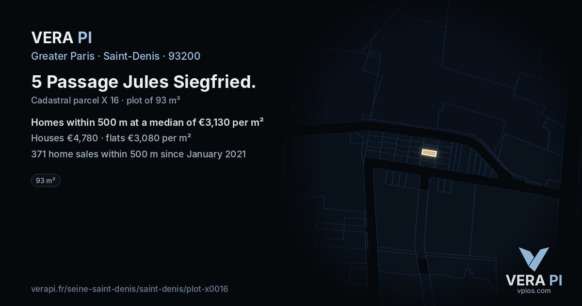 5 Passage Jules Siegfried, Saint-Denis at night – the plot lit, the parcels around coloured by the prices near them