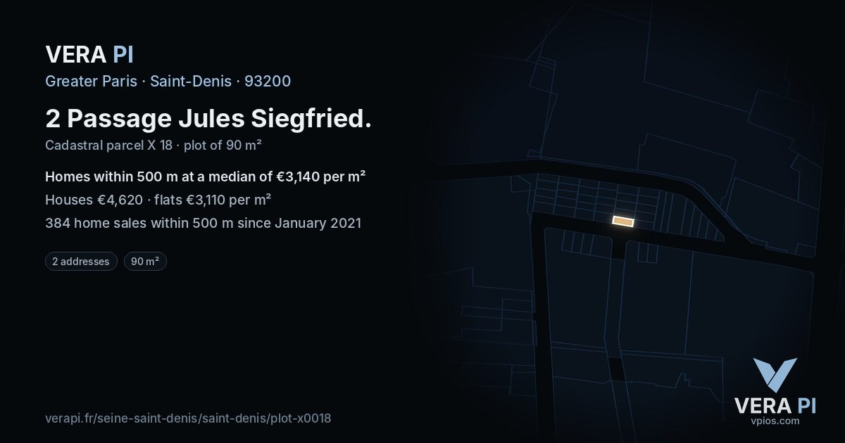 2 Passage Jules Siegfried, Saint-Denis at night – the plot lit, the parcels around coloured by the prices near them