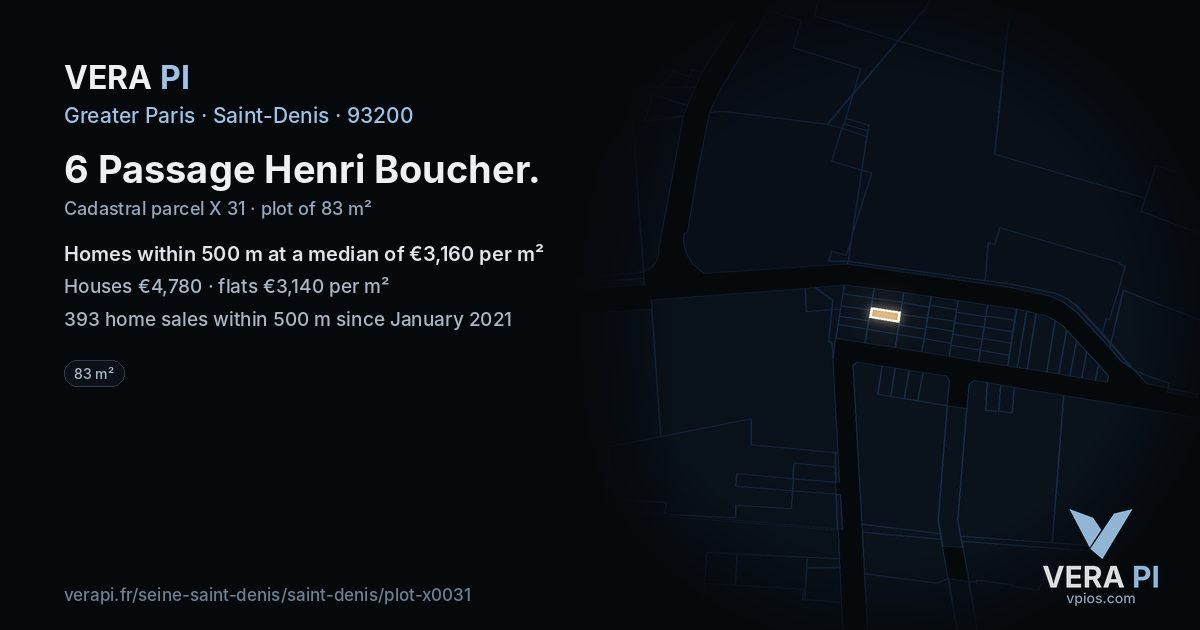 6 Passage Henri Boucher, Saint-Denis at night – the plot lit, the parcels around coloured by the prices near them