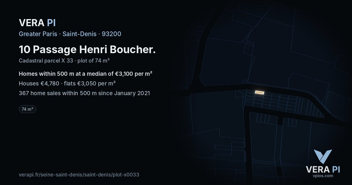 10 Passage Henri Boucher, Saint-Denis at night – the plot lit, the parcels around coloured by the prices near them