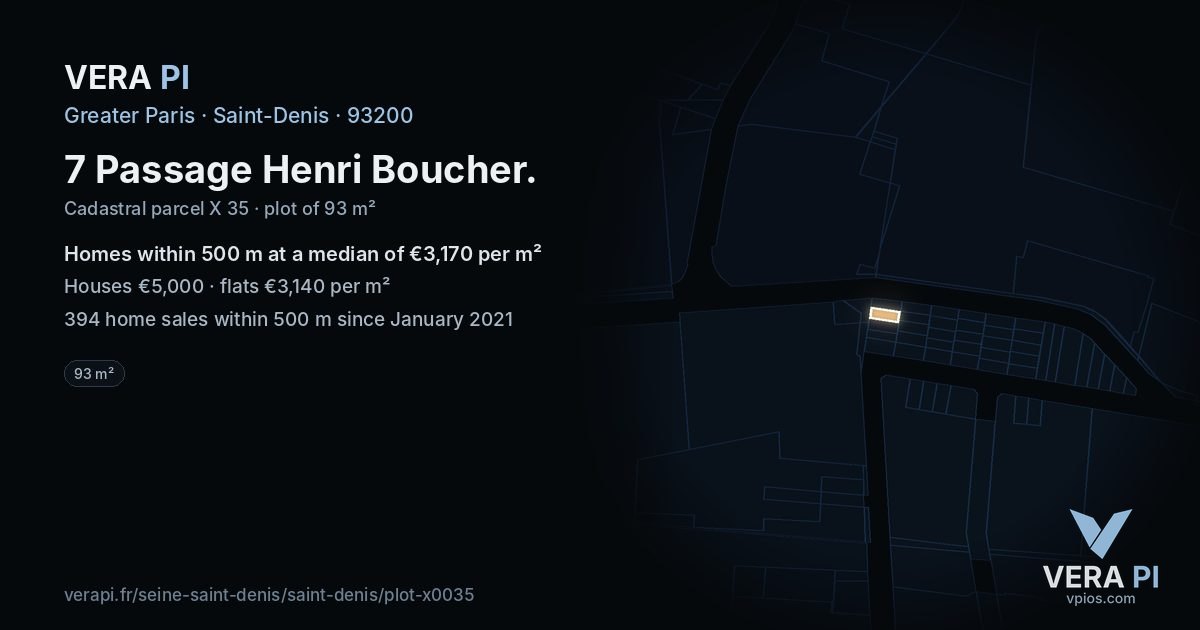 7 Passage Henri Boucher, Saint-Denis at night – the plot lit, the parcels around coloured by the prices near them